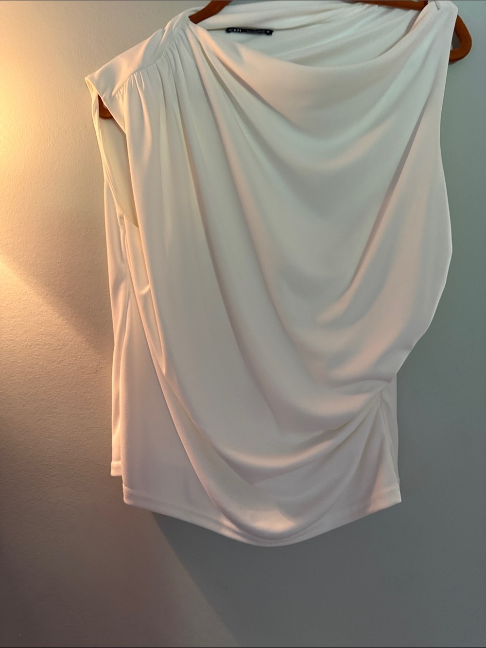 Zara Cream Draped Sleeveless Blouse